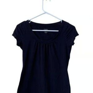 Ann Taylor LOFT Scoop Navy Short Sleeve Shirt Size Small EUC #M-012